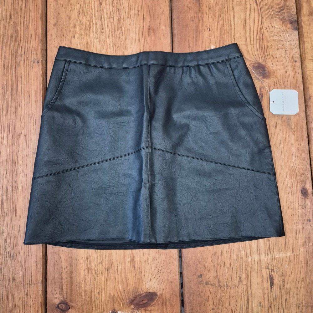 NWT Large Altar'd State Black Vegan Faux Leather Mini Skirt with Pockets